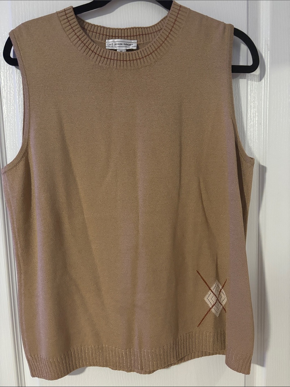 St. John Sport Women's Sleeveless V-Neck Sweater Vest in Camel